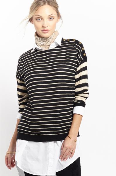 Multi Stripe Crew | Sand + Black